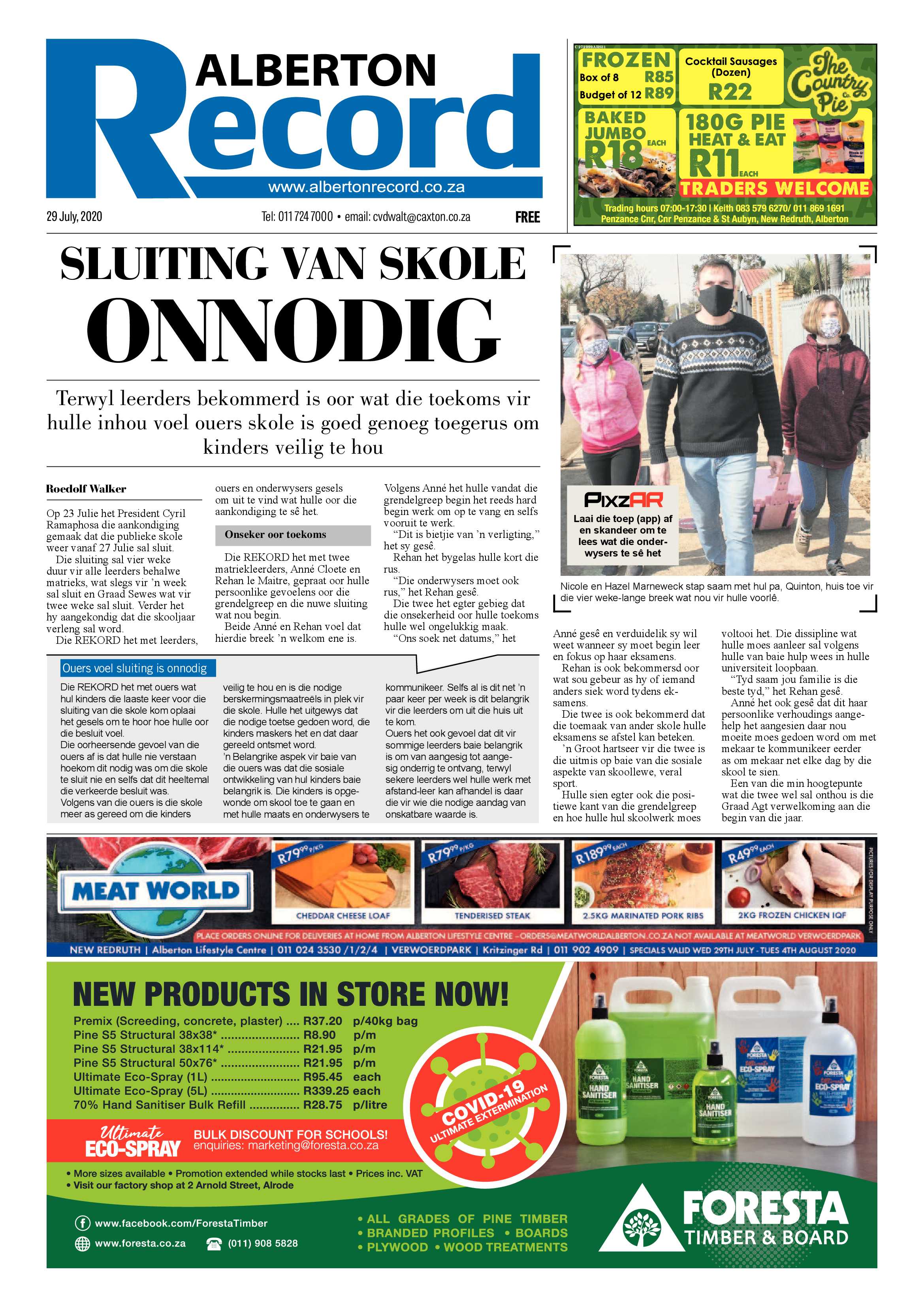 Alberton Record 29 July 2020 page 1