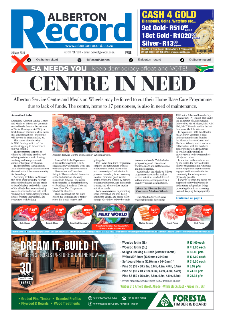 Alberton Record 29 May 2024 page 1