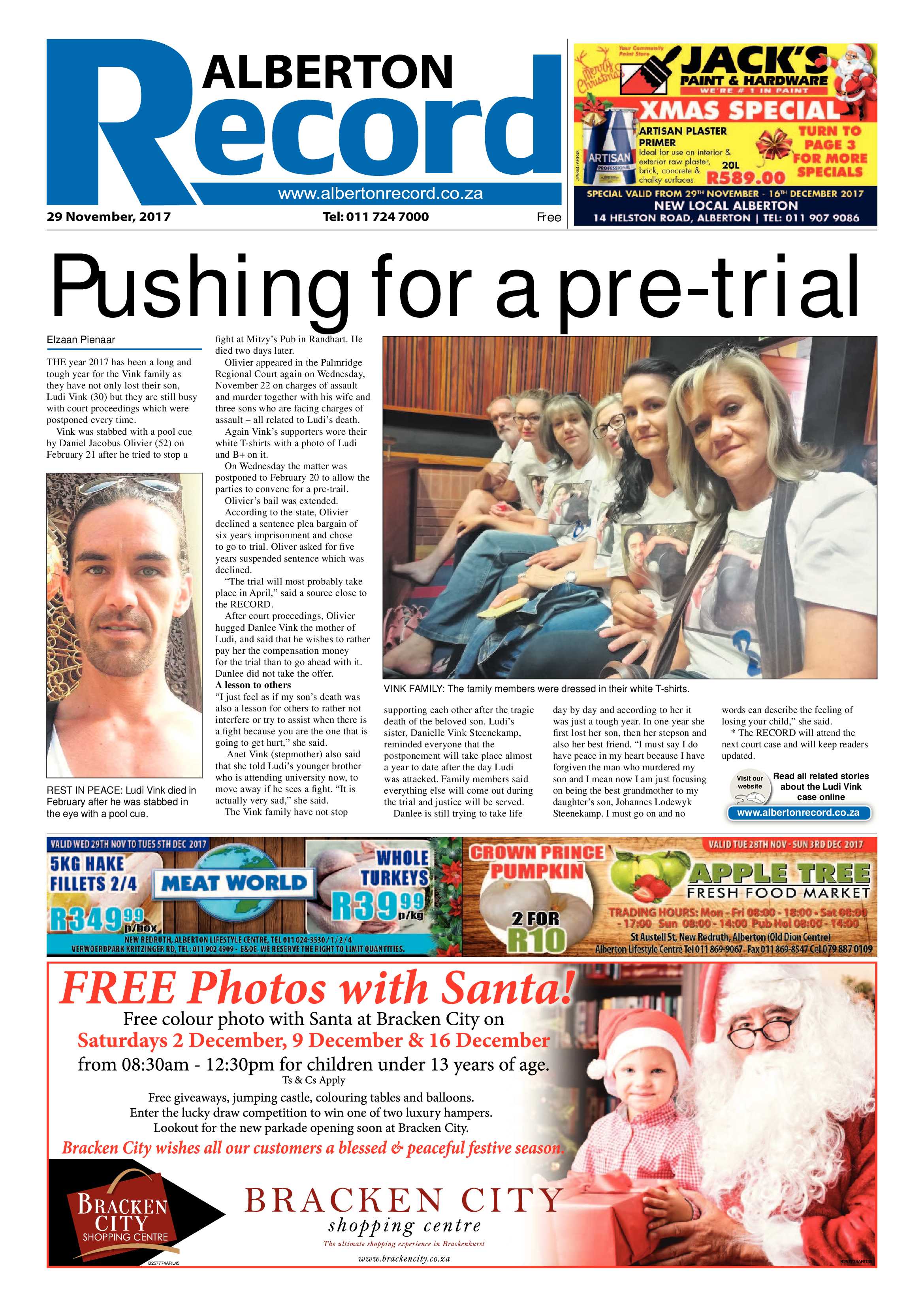 Alberton Record 29 November 2017 page 1