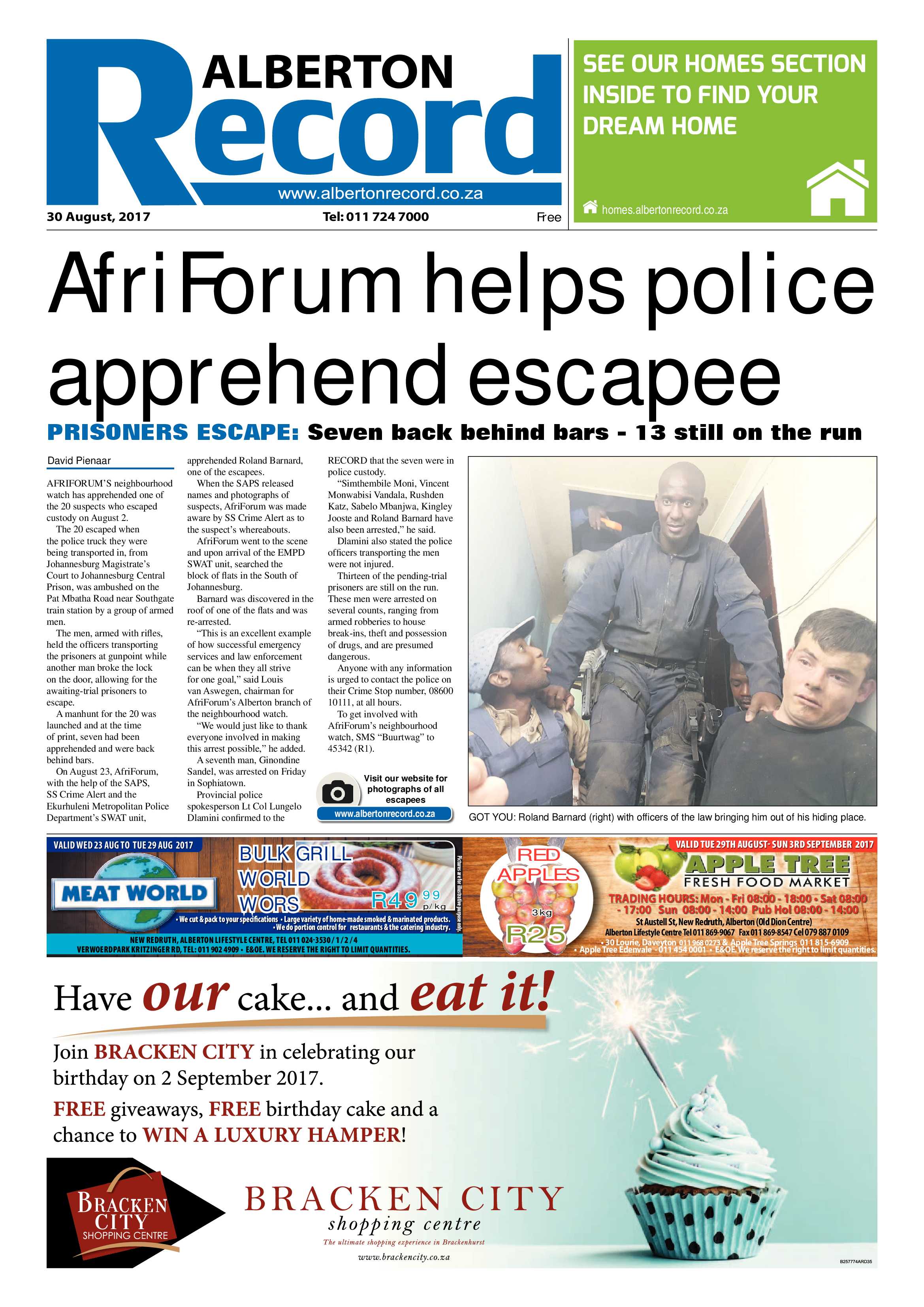 Alberton Record 30 August 2017 page 1