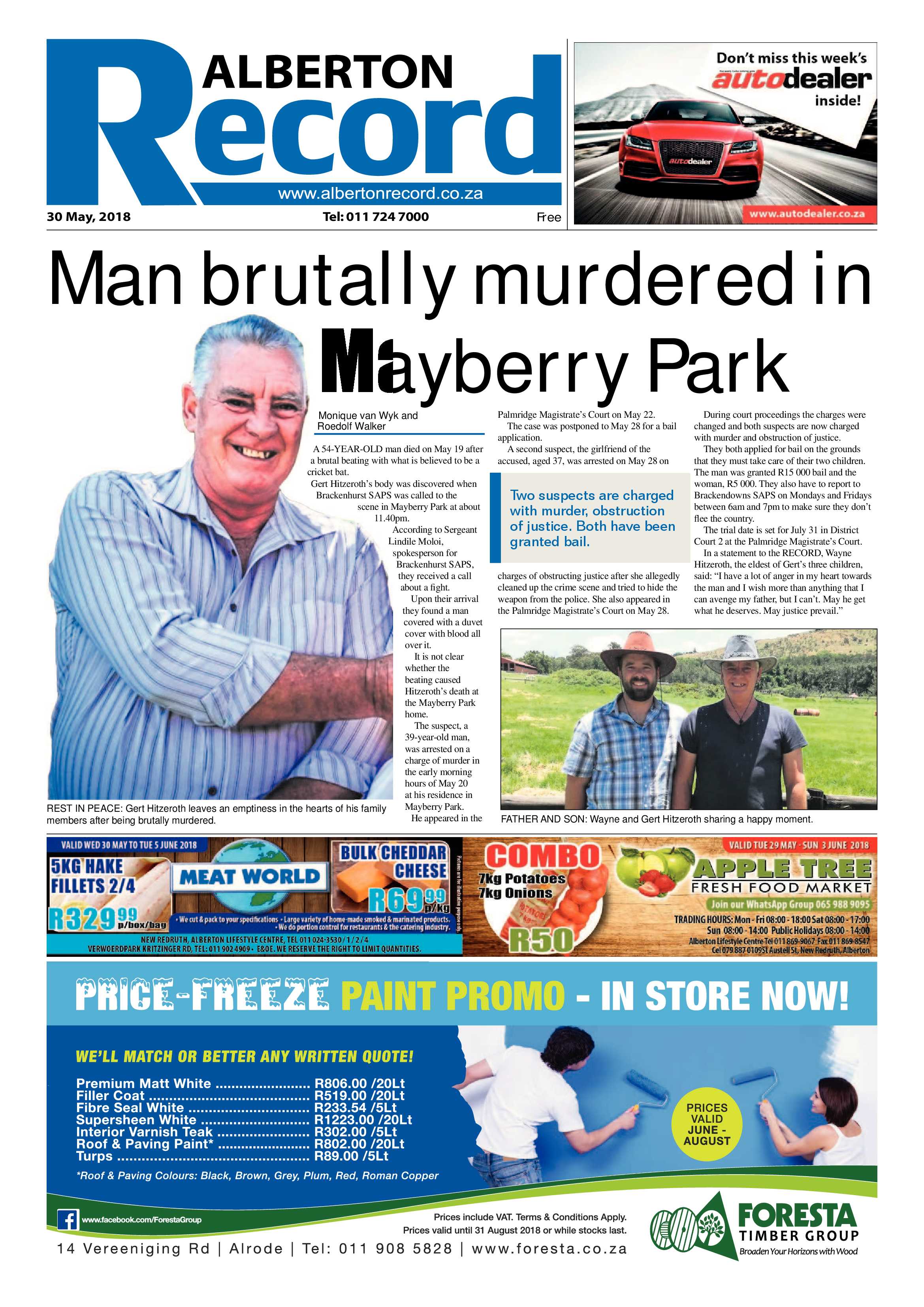 Alberton Record 30 May 2018 page 1