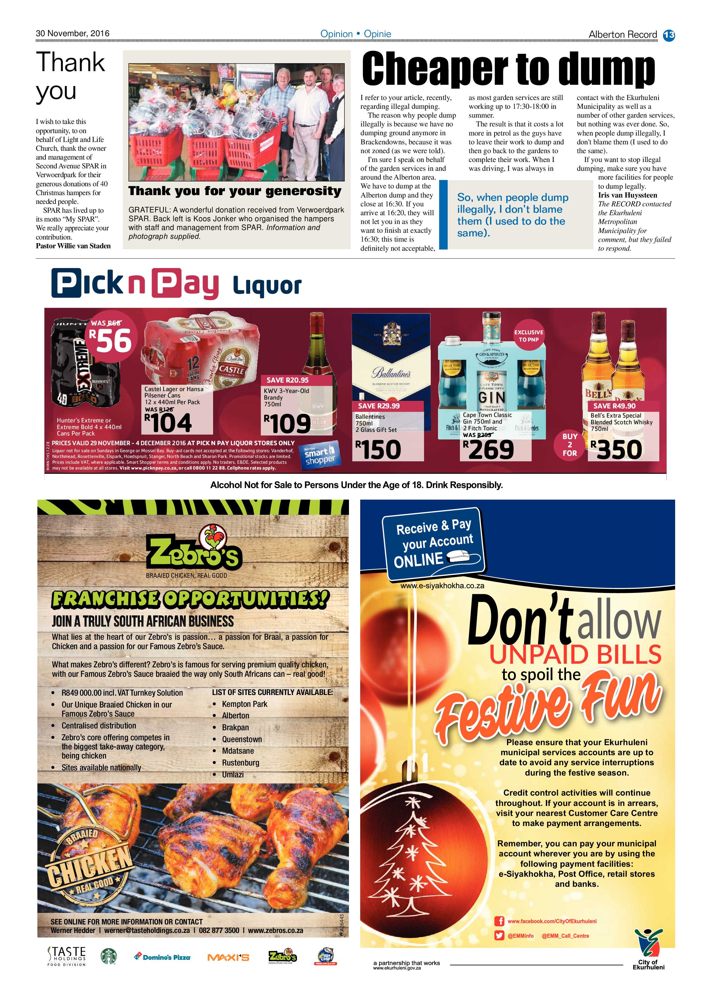 Alberton Record 30 November 2016 page 13