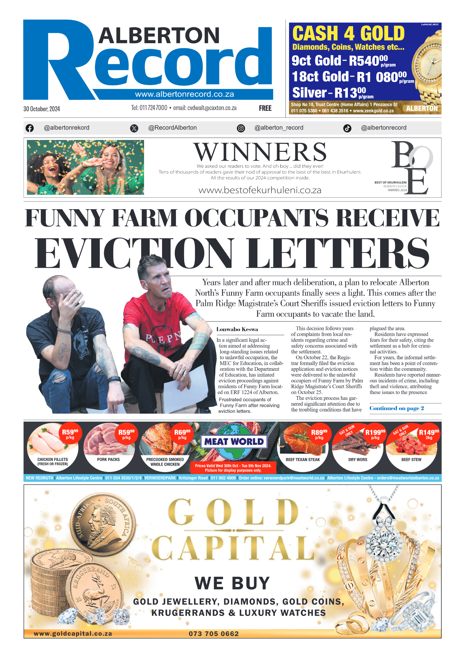Alberton Record 30 October 2024 page 1
