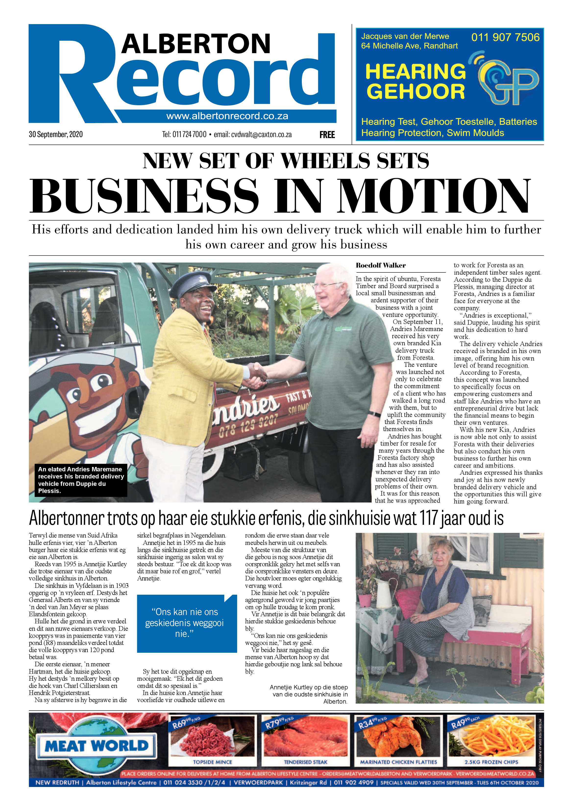Alberton Record 30 September 2020 page 1