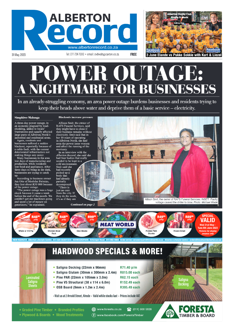 Alberton Record 31 May 2023 page 1