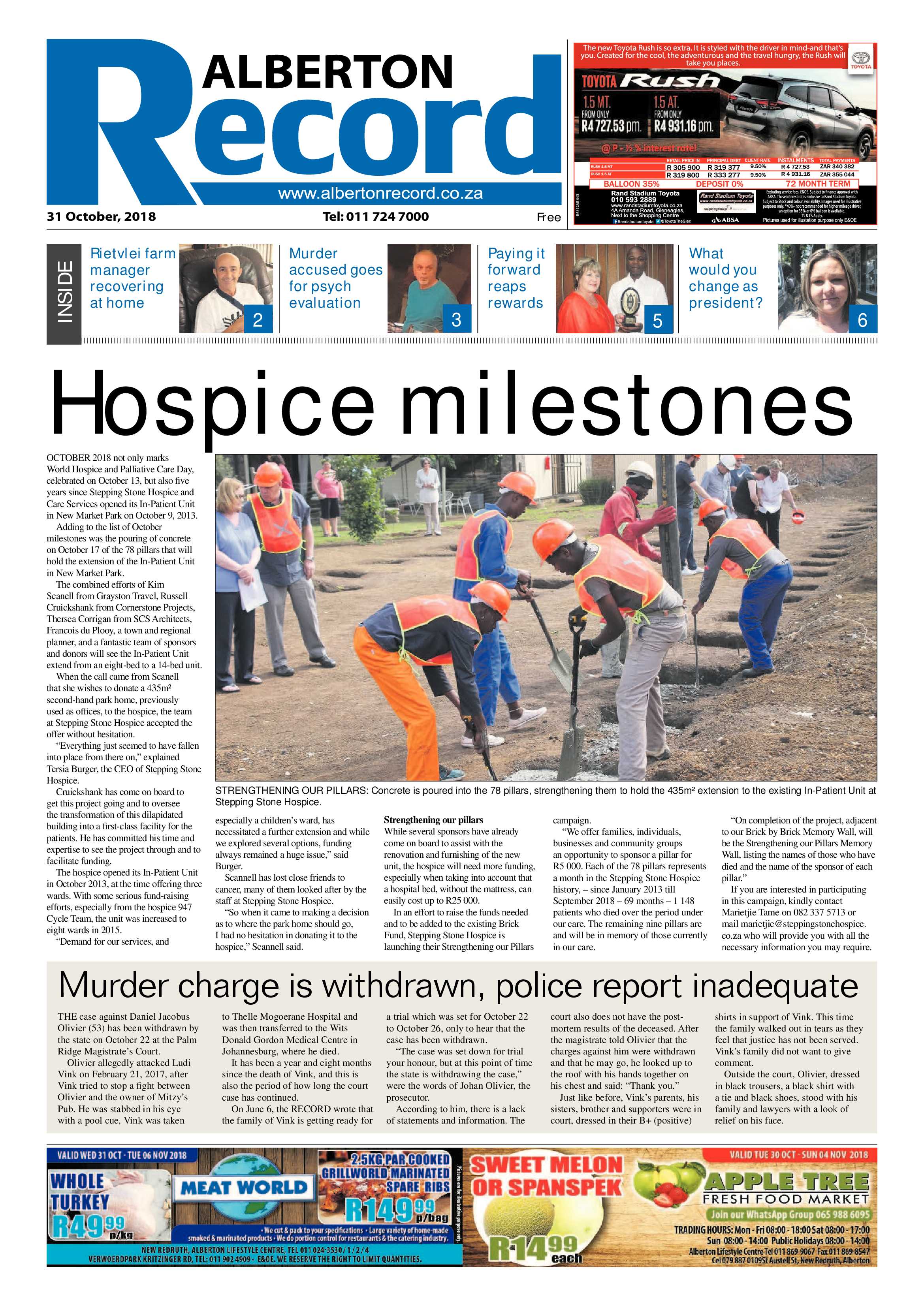 Alberton Record 31 October 2018 page 1