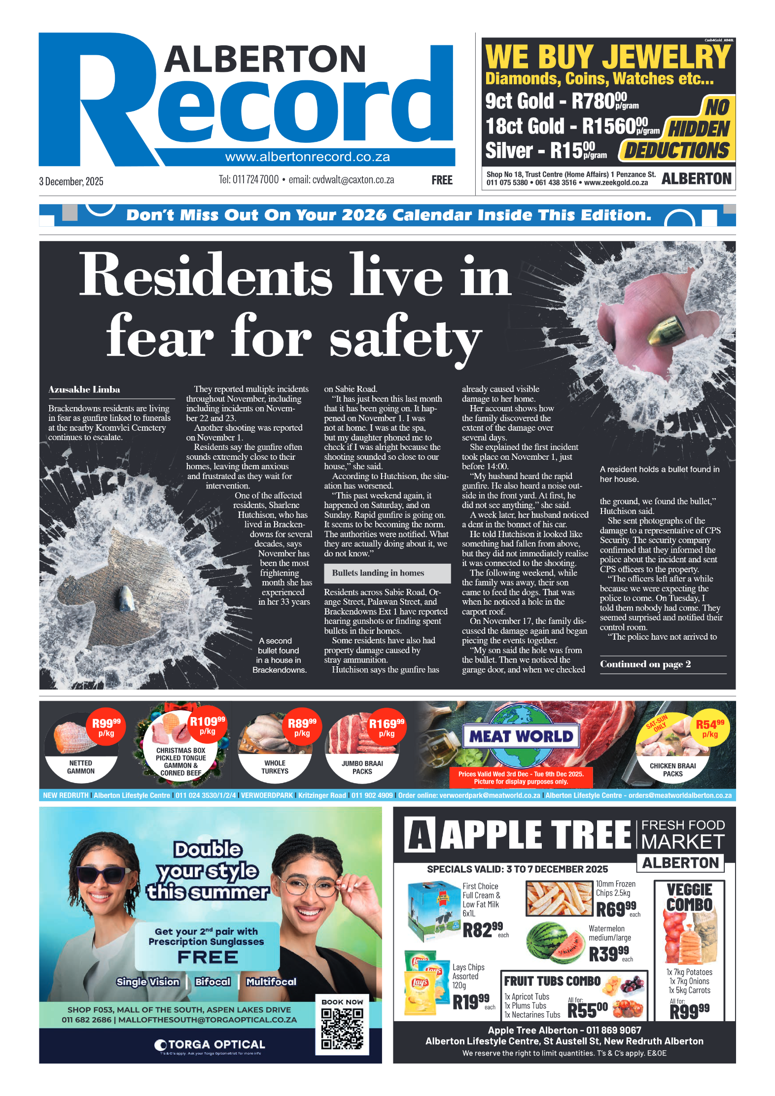 Alberton Record 3 December 2025 page 1