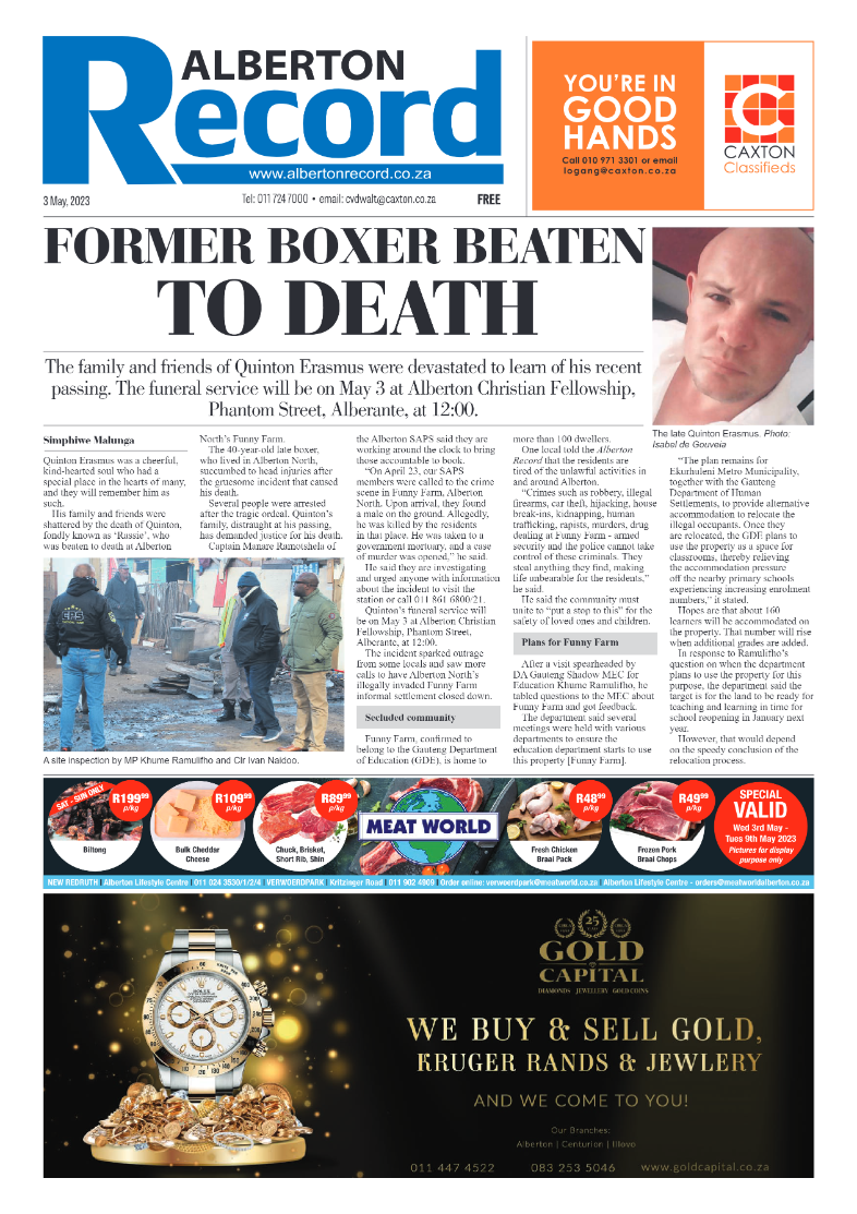 Alberton Record 3 May 2023 page 1