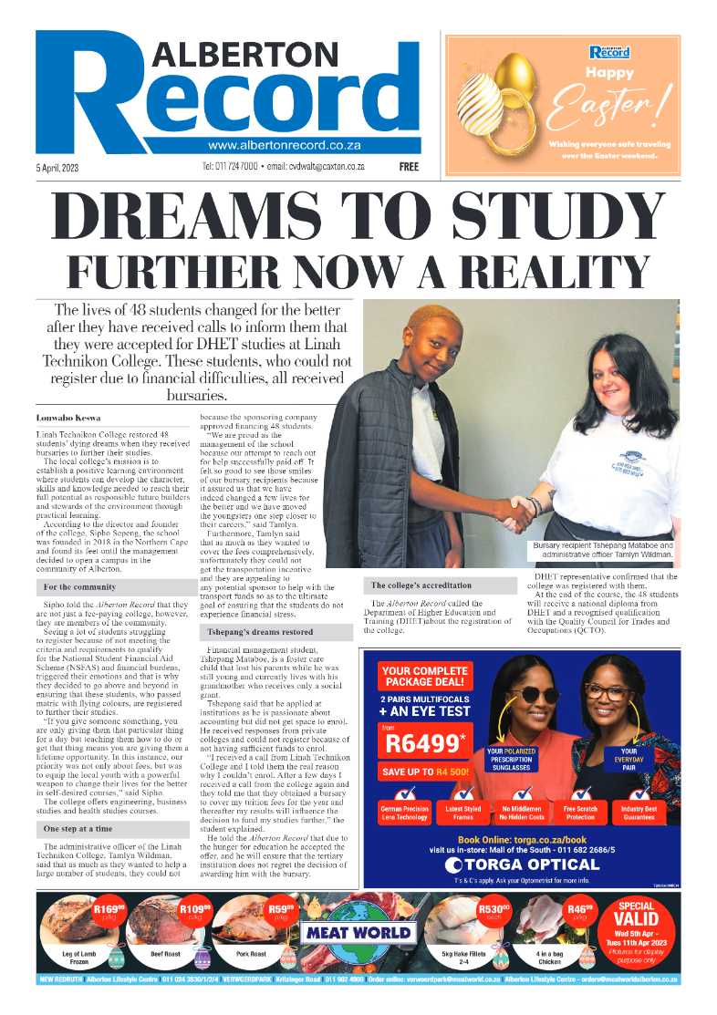Alberton Record 5 April 2023 page 1