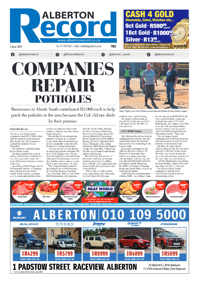 Alberton Record 5 June 2024 page 1