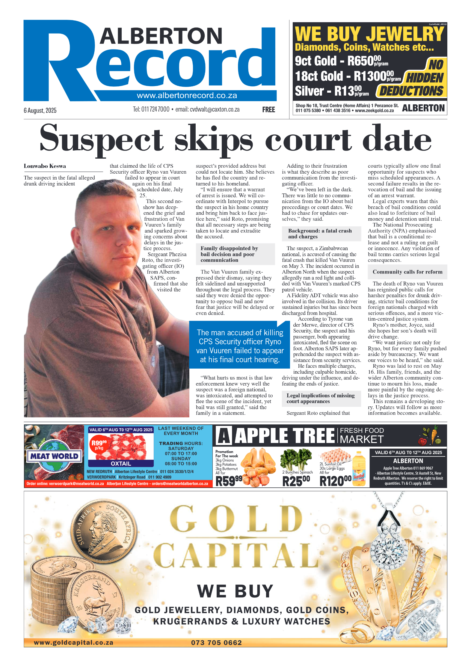 Alberton Record 6 August 2025 page 1