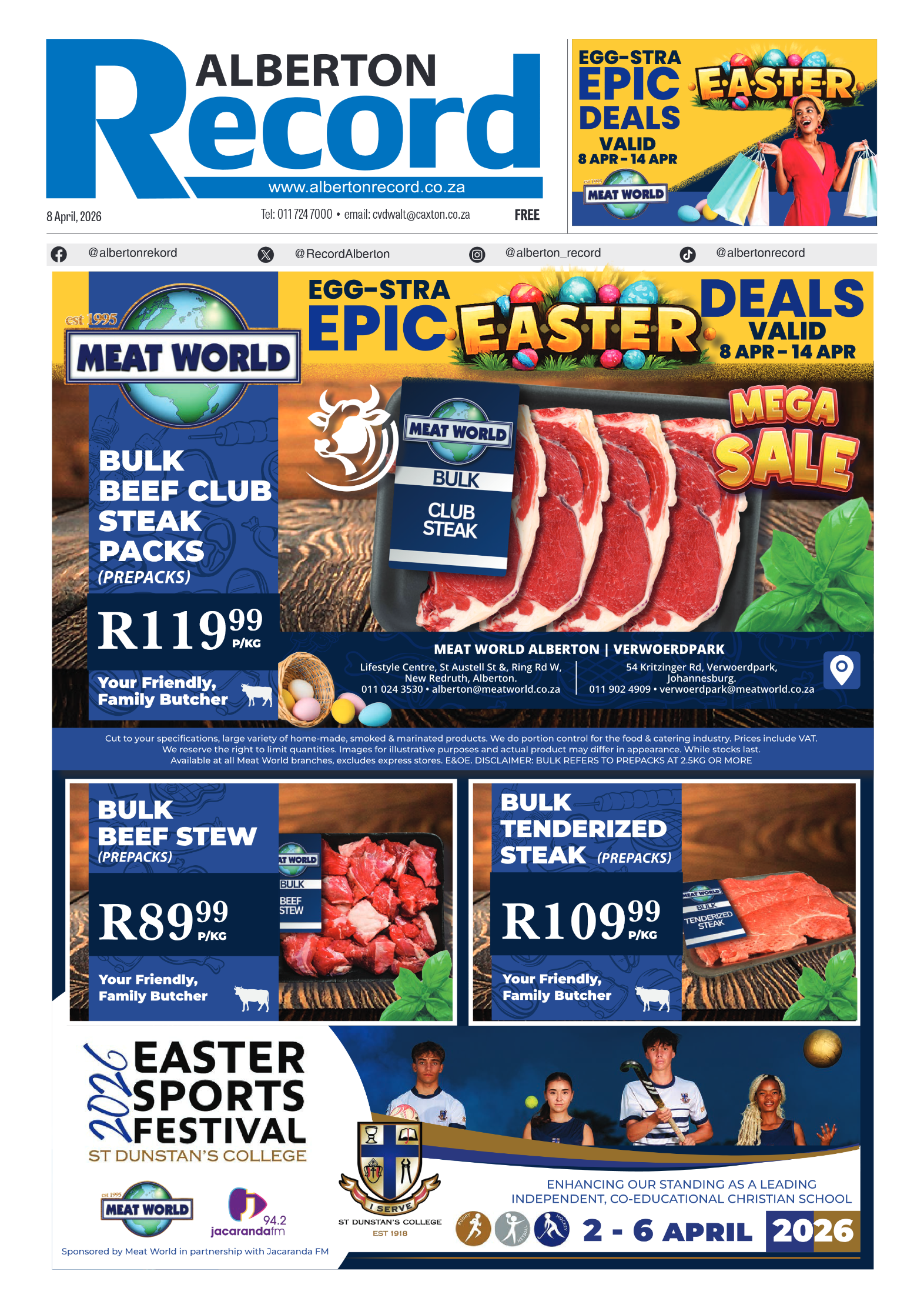 Alberton Record 8 April 2026 page 1