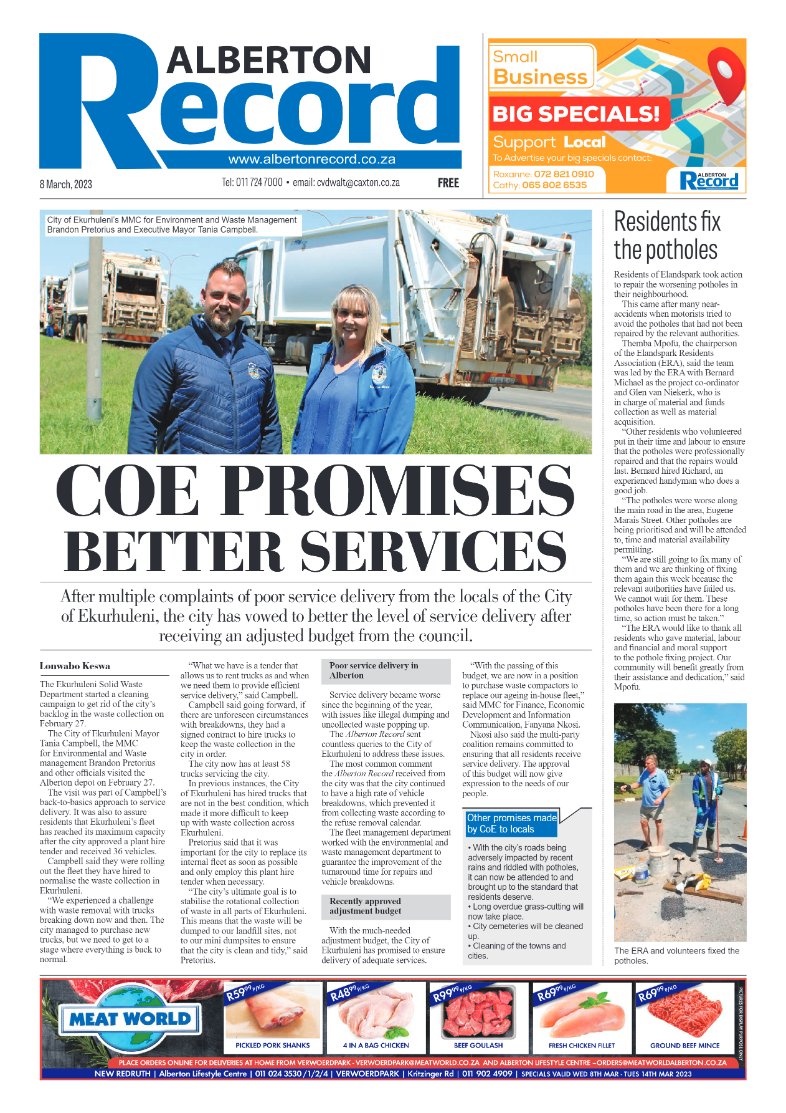 Alberton Record 8 March 2023 page 1