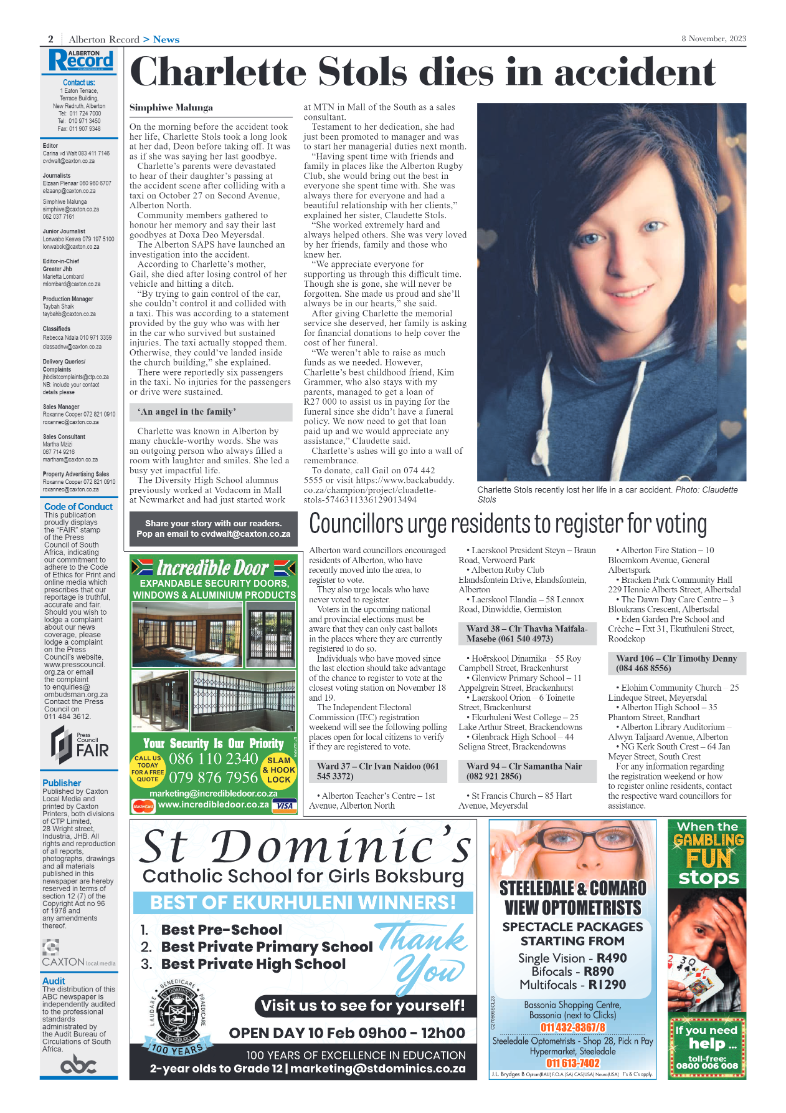Alberton Record 8 November 2023 page 2
