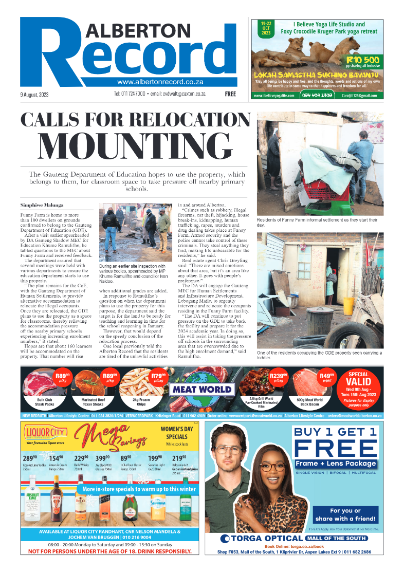 Alberton Record 9 August 2023 page 1
