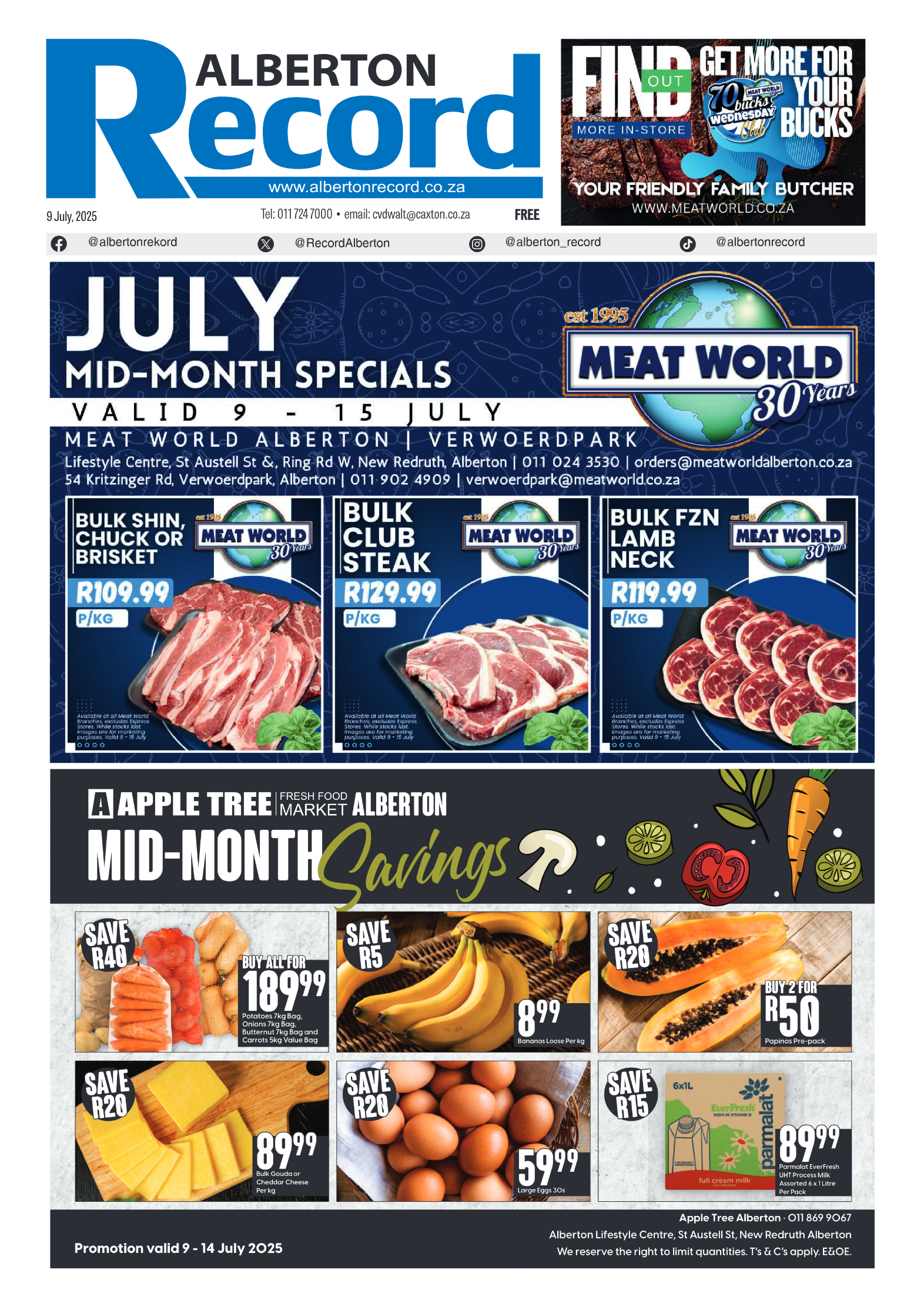 Alberton Record 9 July 2025 page 1