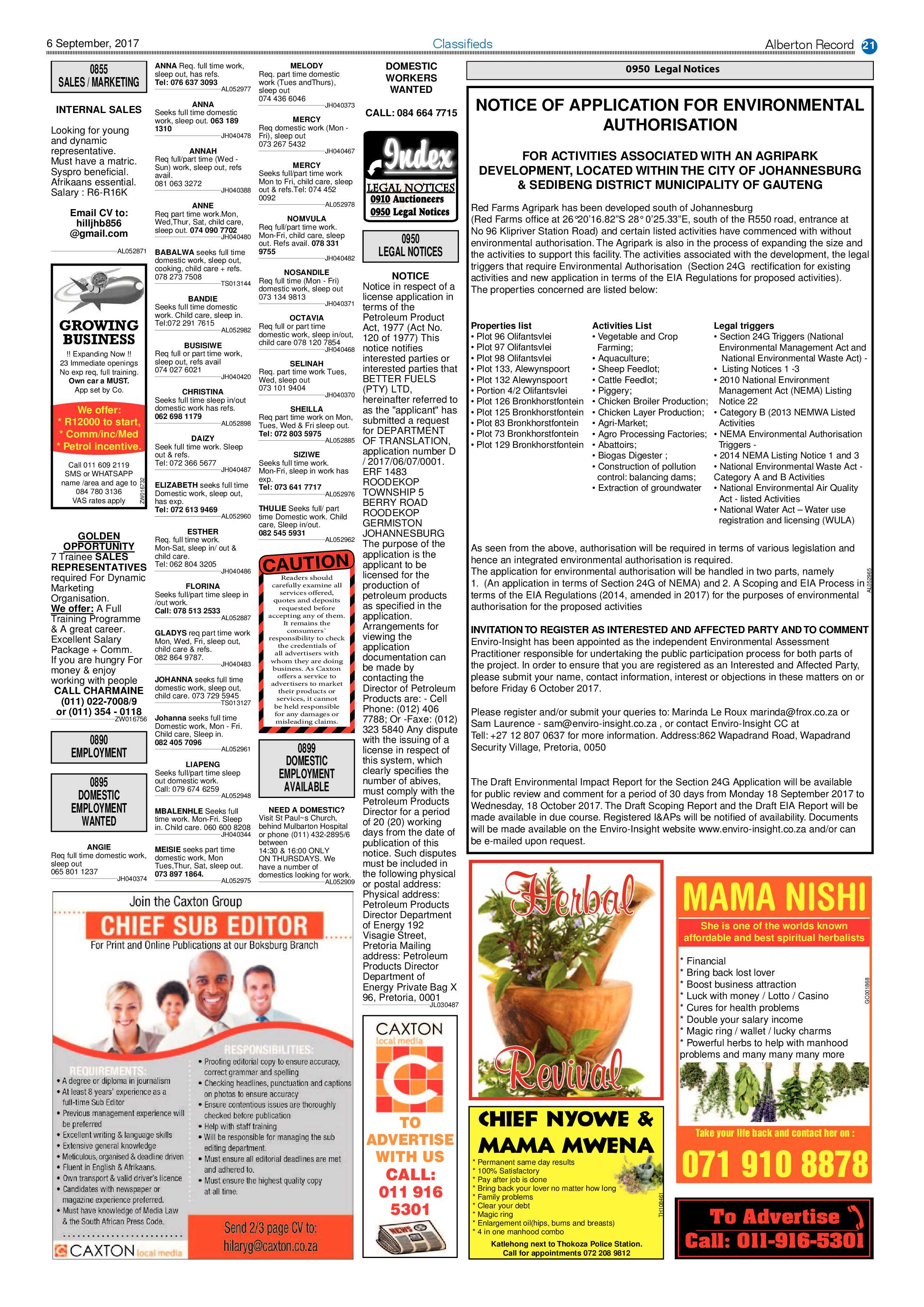 Alberton Record News 06 September 2017 page 21