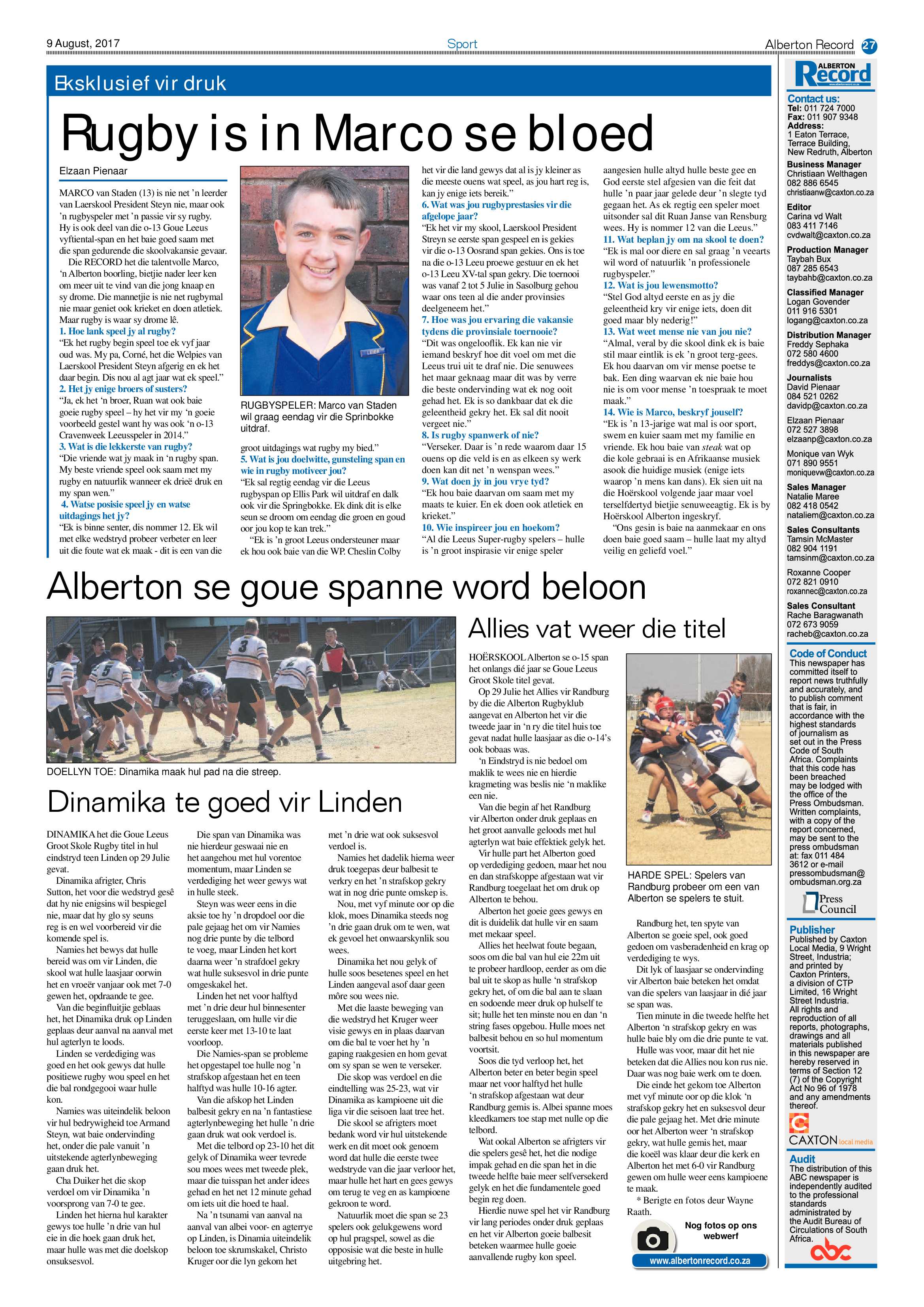 Alberton record 09 August 2017 page 27