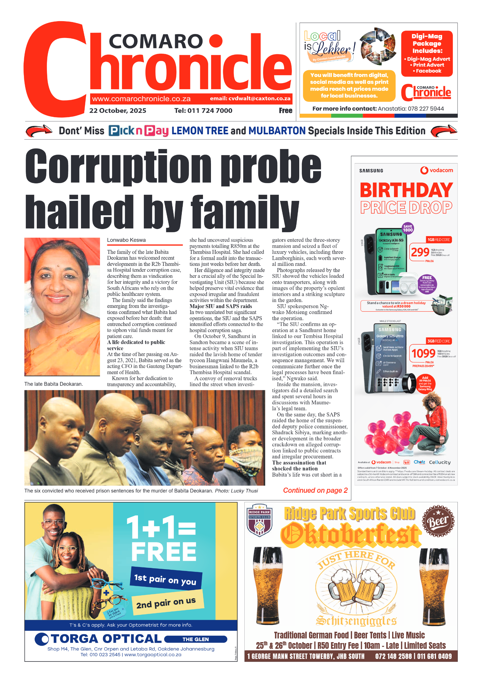 Comaro Chronicle 22 October 2025 page 1